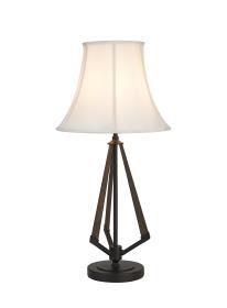 IL32959BL/CR  Hilton Table Lamp, 1 Light E27, Satin Black/Dark Grey Wood/Cream 35.5x27cm Shade